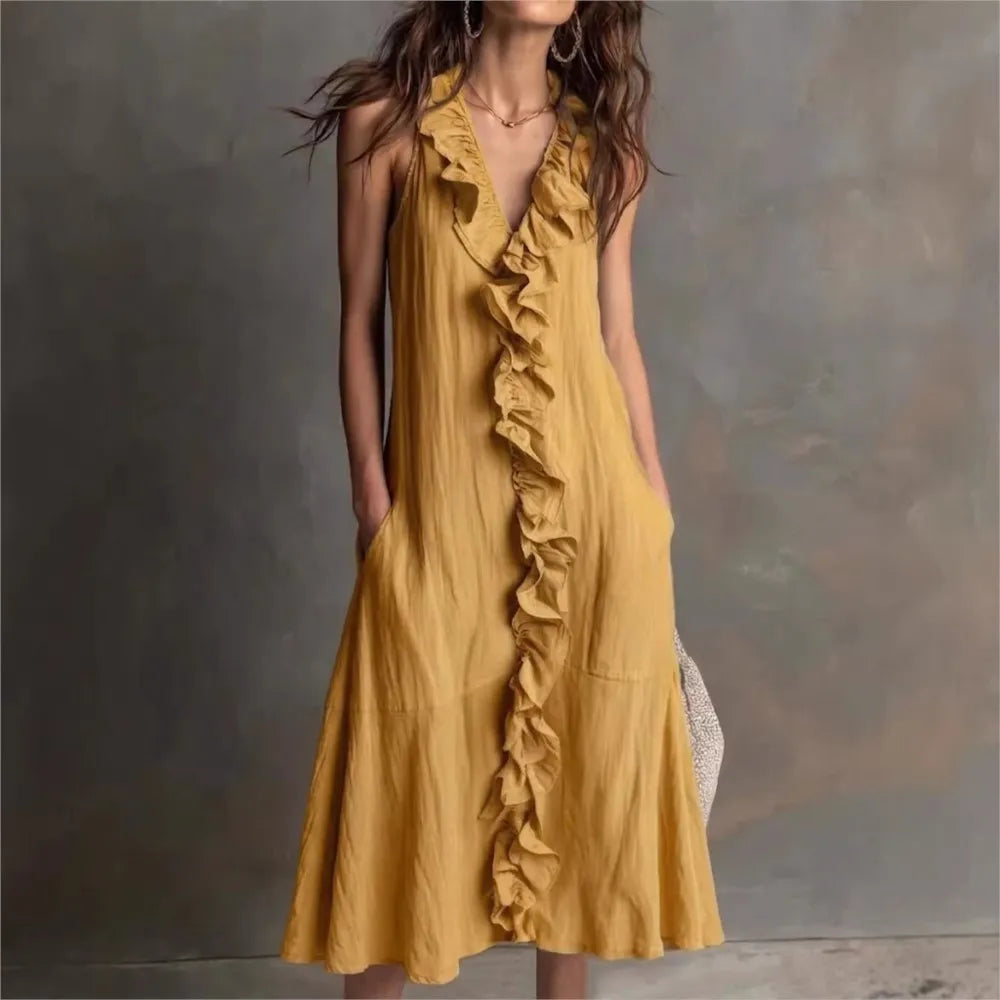 Elodie Ruffle Hem Midi Dress