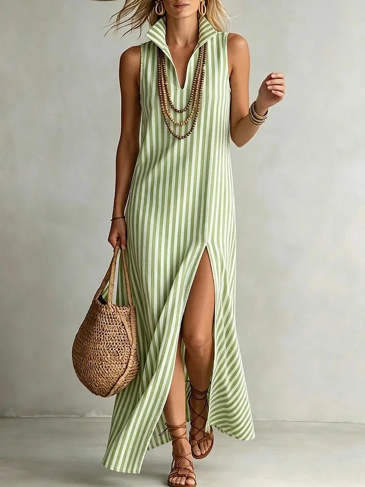 Louise Striped Slit Maxi Dress