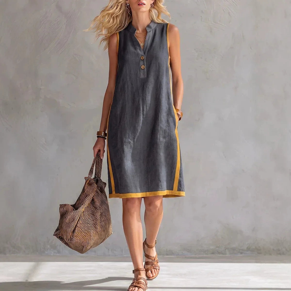 Willow A-Line Linen Mini Dress in Gray
