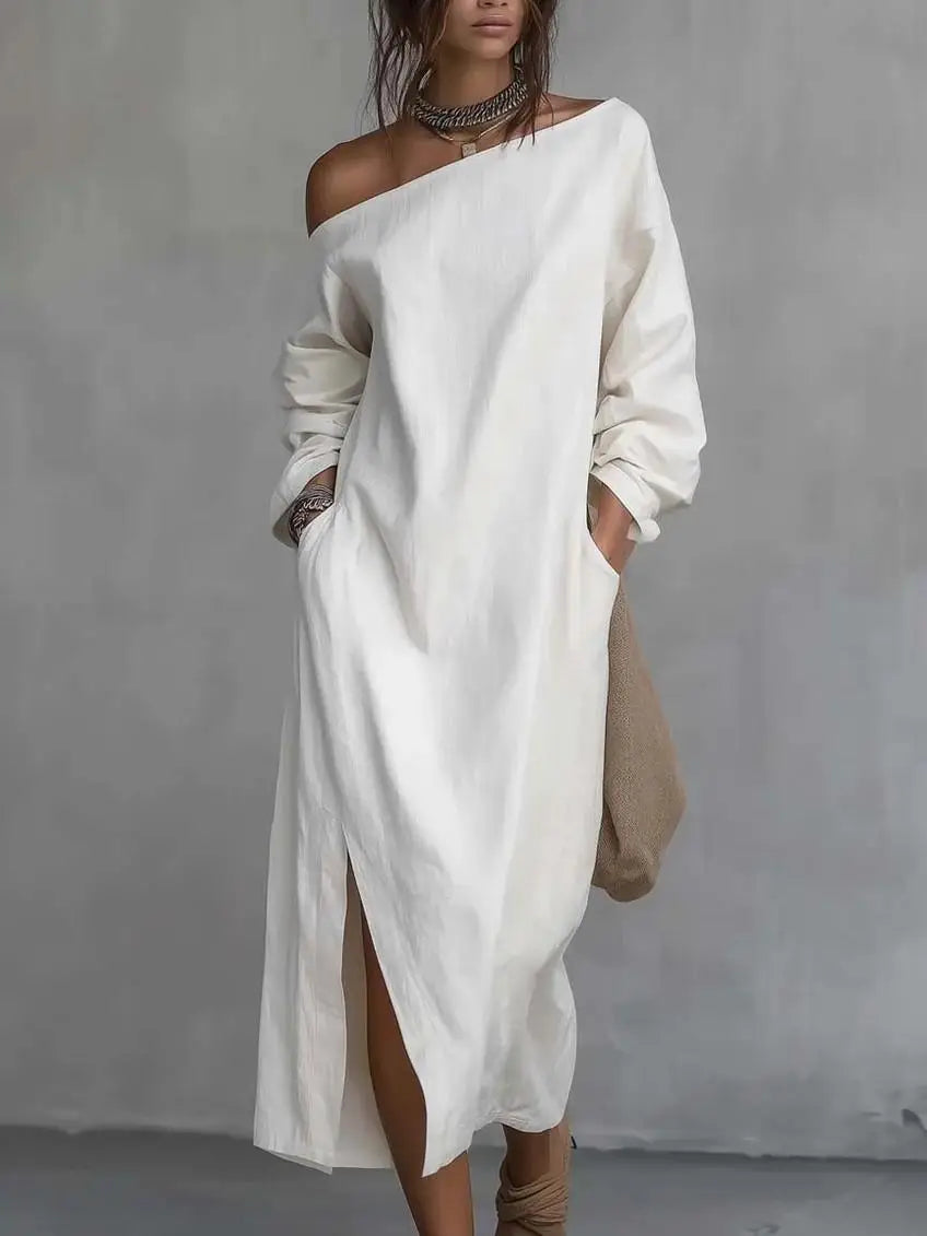 Kaylee One Shoulder Linen Maxi Dress