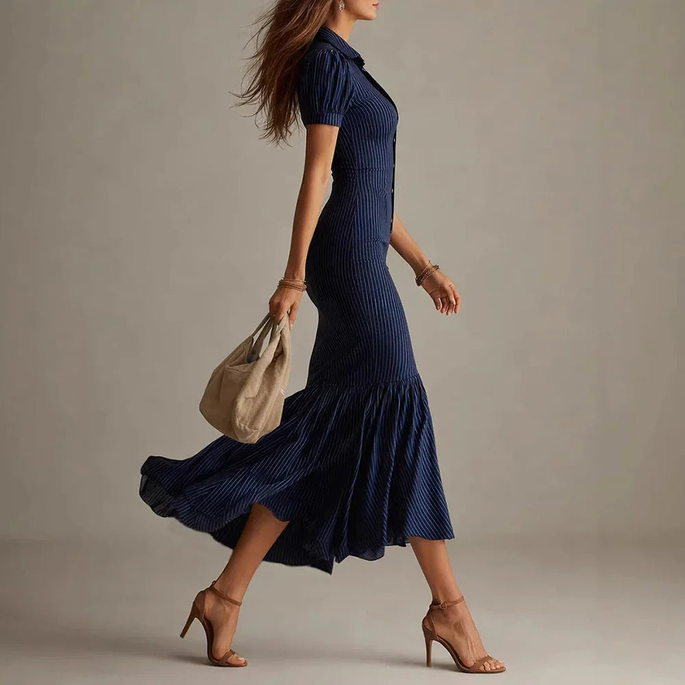 Noelle Striped Short Sleeve Maxi Dress