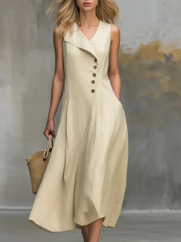 Kenna Button Detail Flowy Midi Dress