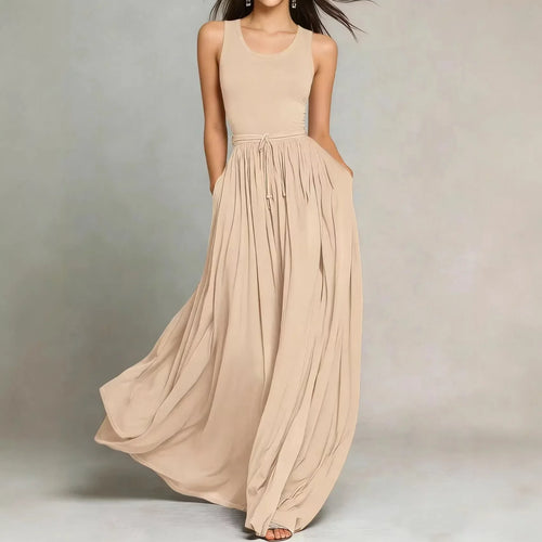 Brianne Elegant Flowy Maxi Dress in Apricot