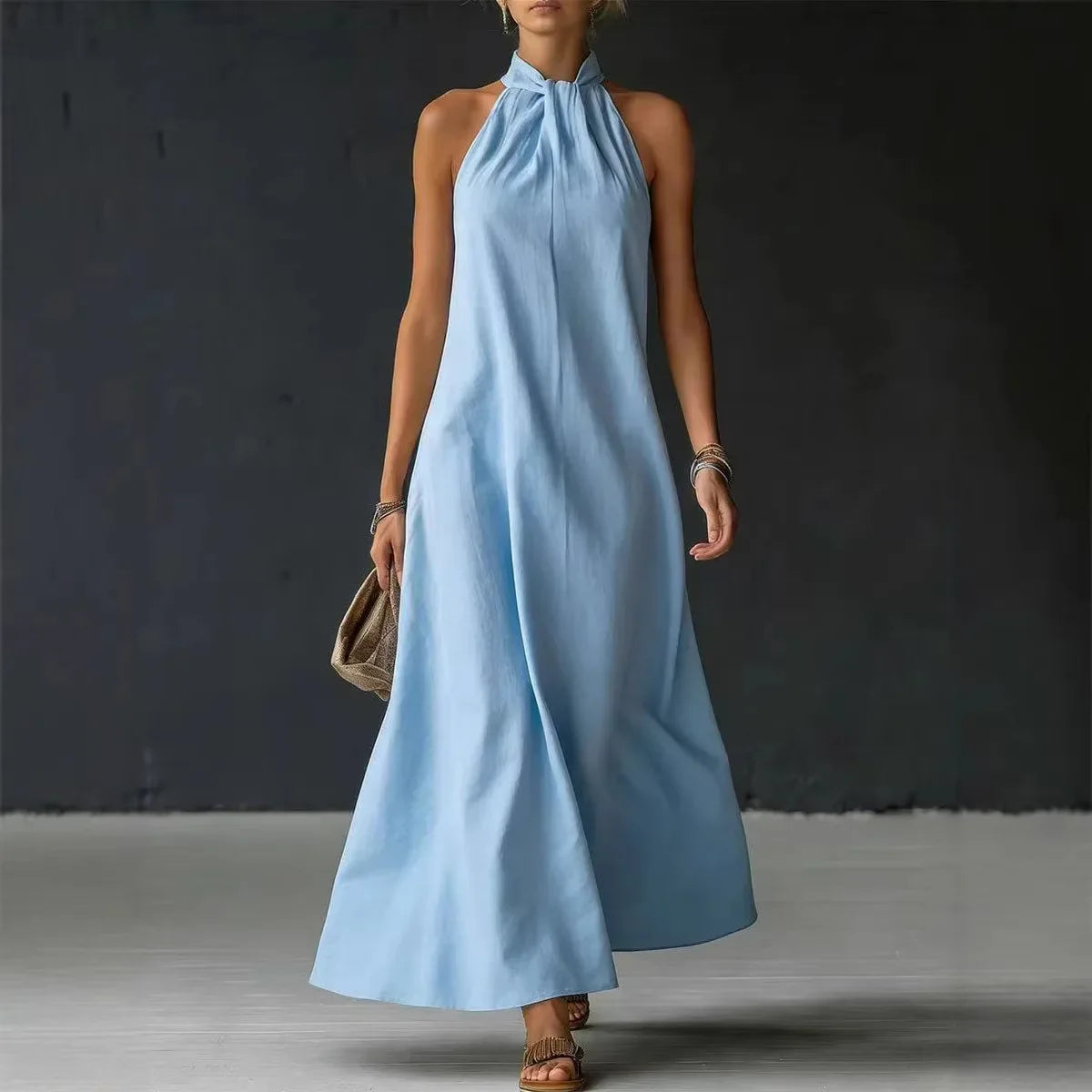 Bria Halter Neck Flowy Maxi Dress