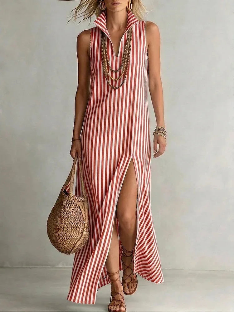 Louise Striped Slit Maxi Dress