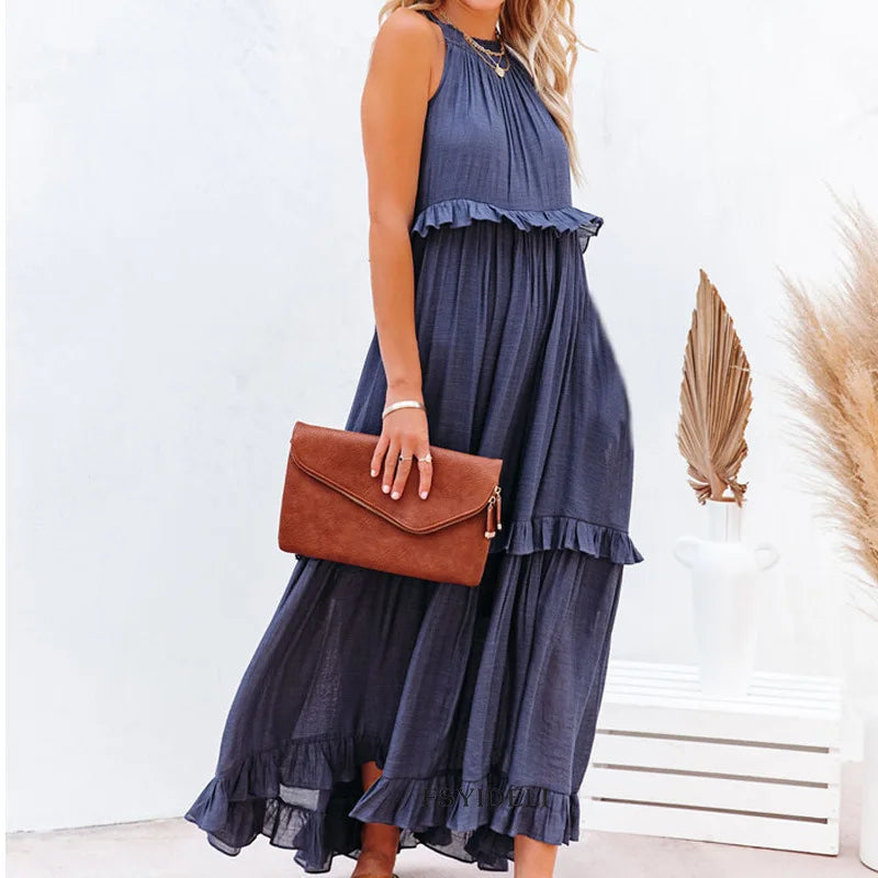 Avah Ruffle Trim Maxi Dress