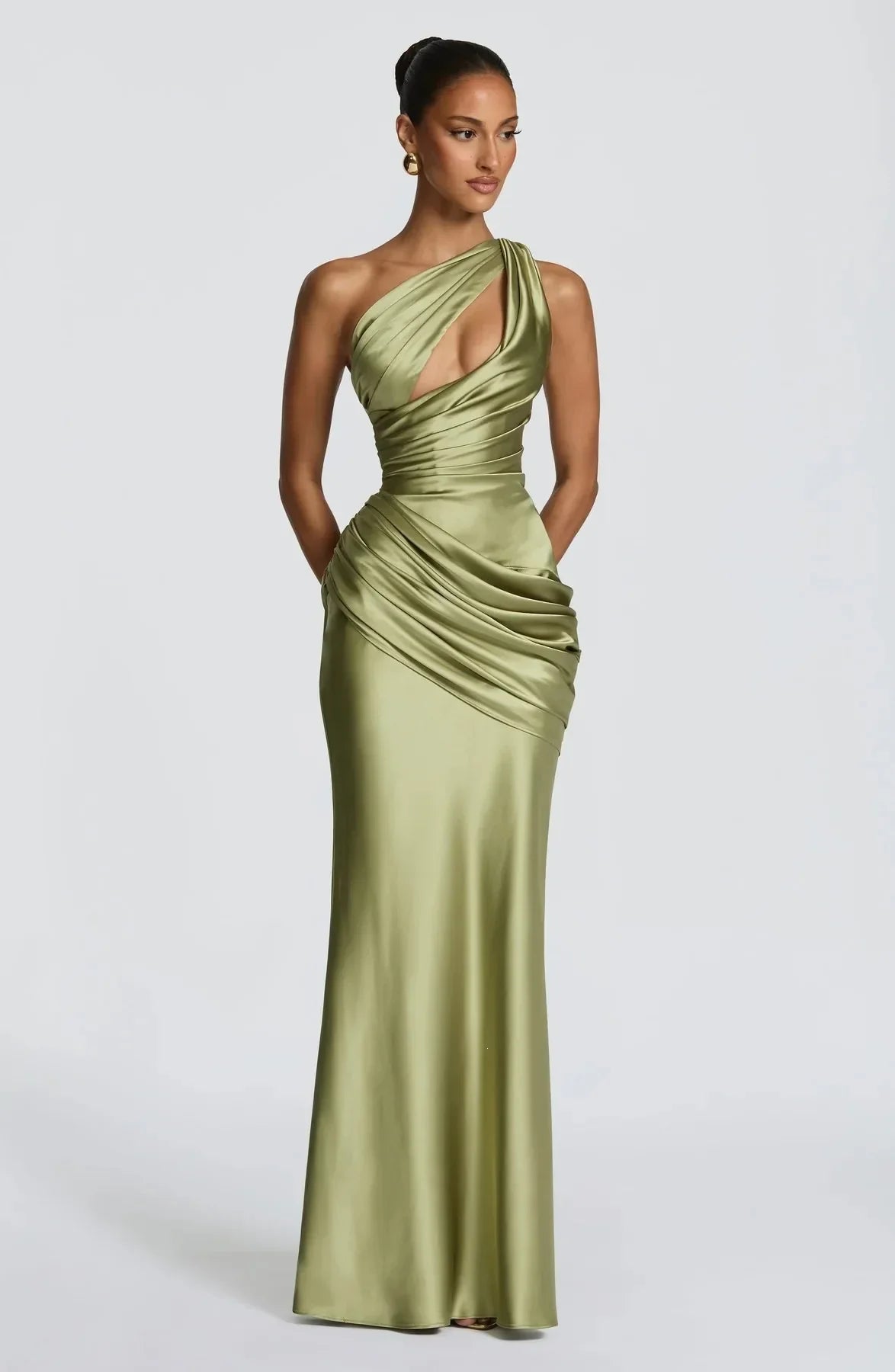 Laura Ruched Satin Wedding Guest Dress