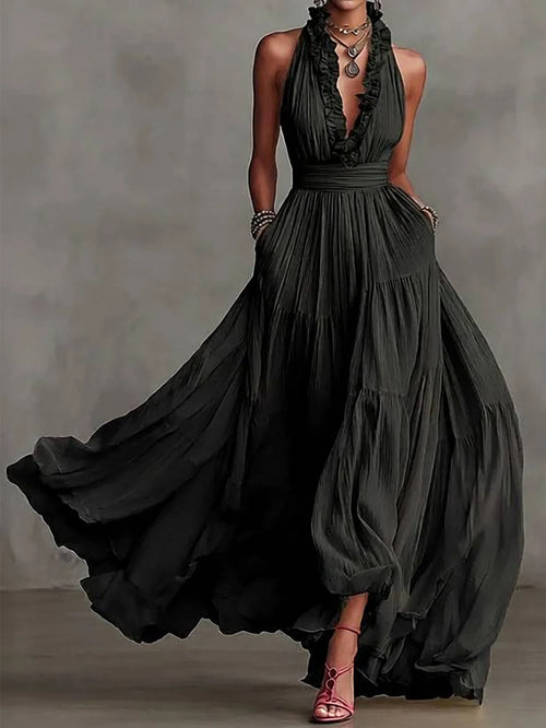 Brenda Ruffle Trim Evening Maxi Dress