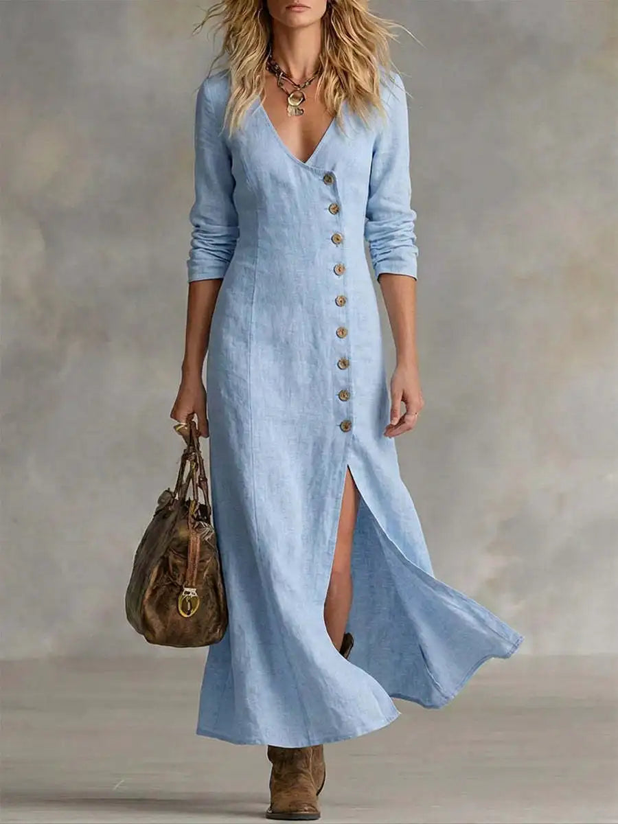 Yasmin Button Front Side Slit Maxi Dress
