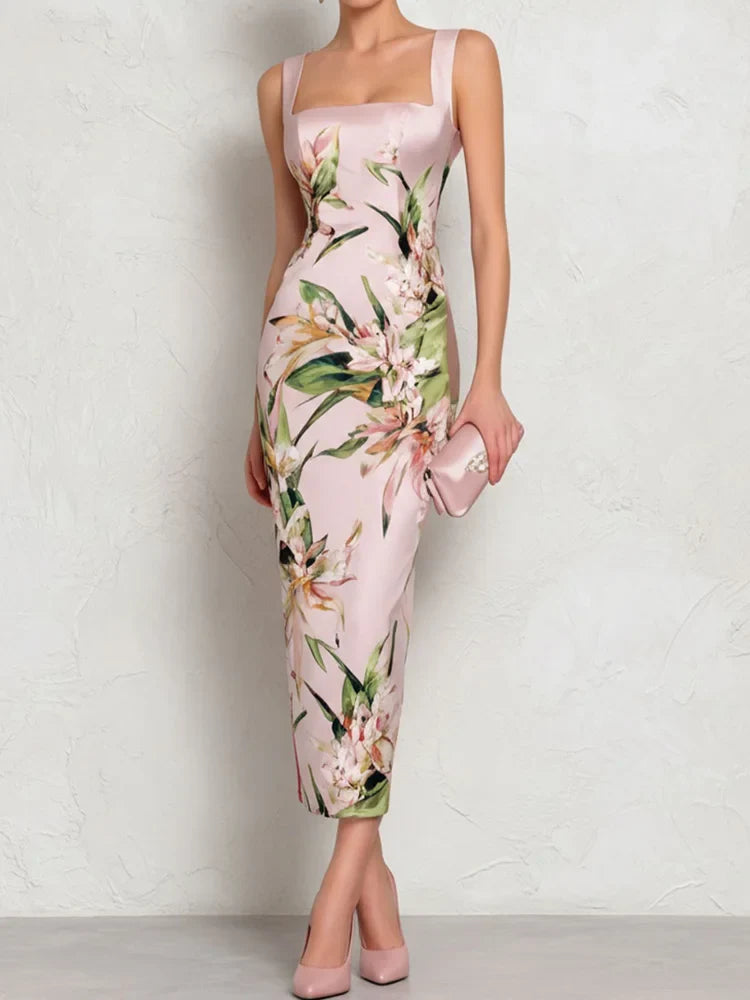 Yvette Elegant Floral Wedding Guest Dress in Pink