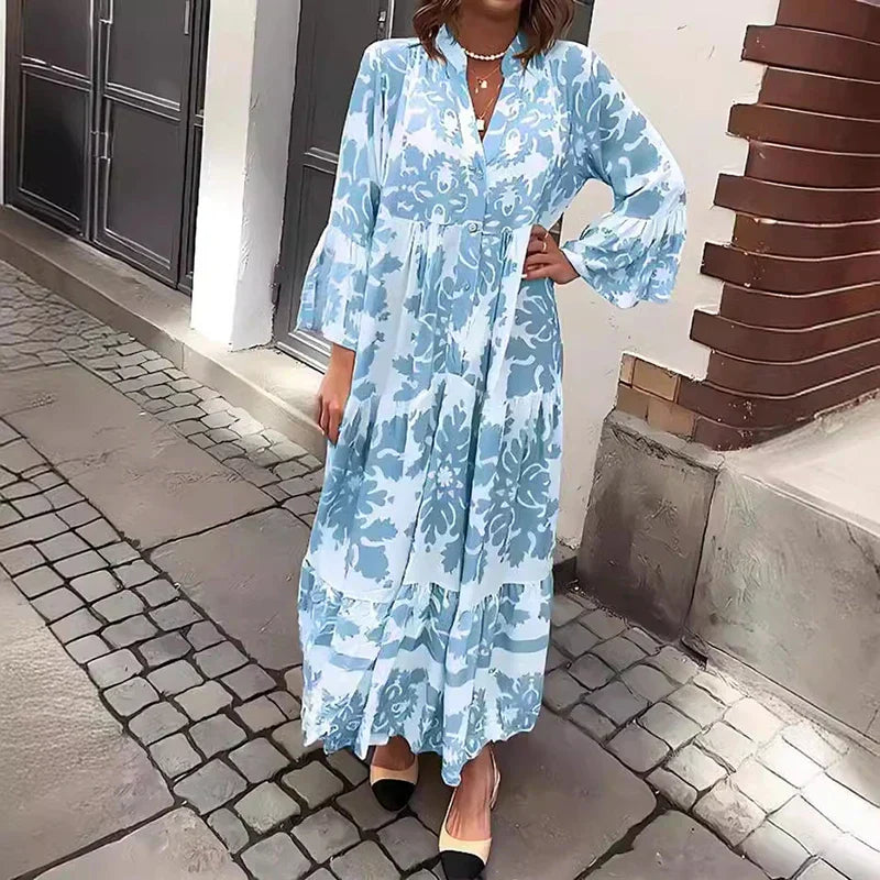 Avira Boho Printed Long Sleeve Midi Dress