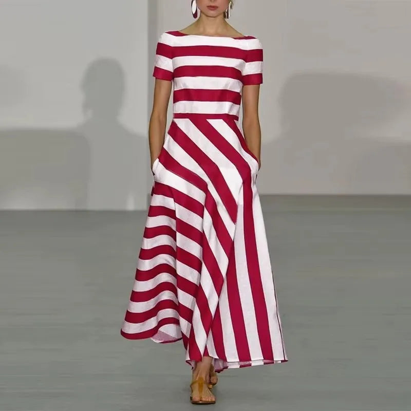 Faith Striped Boat Neck Maxi Dress
