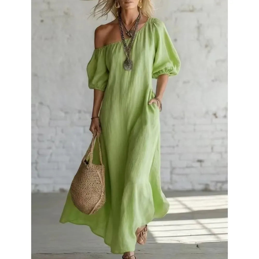 Amber One Shoulder Puff Sleeve Maxi Dress