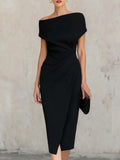 Megan Pleated Slit Midi Dress