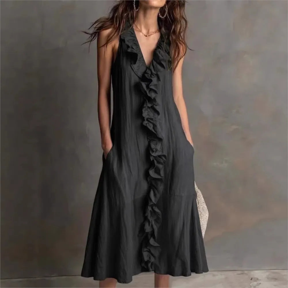 Elodie Ruffle Hem Midi Dress