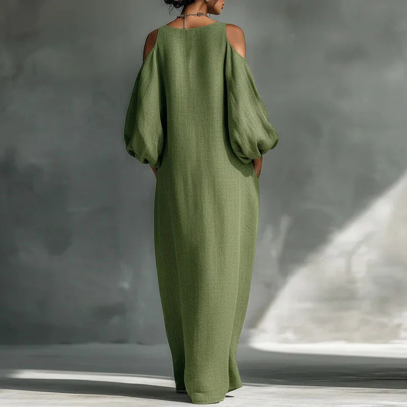 Olive Bohemian Linen Maxi Dress