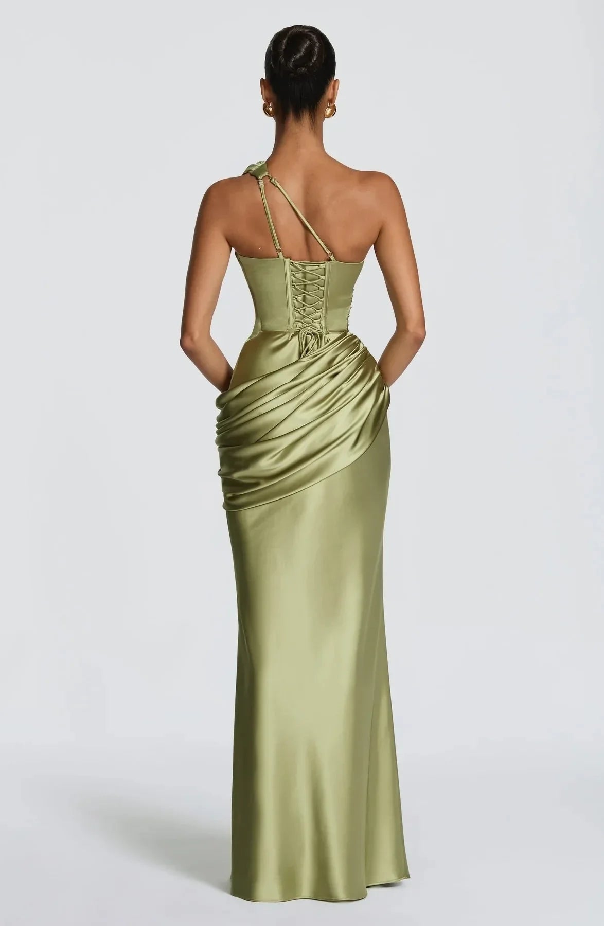 Laura Ruched Satin Wedding Guest Dress