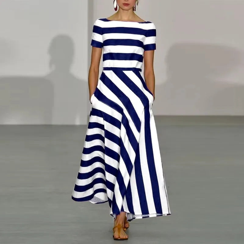 Faith Striped Boat Neck Maxi Dress