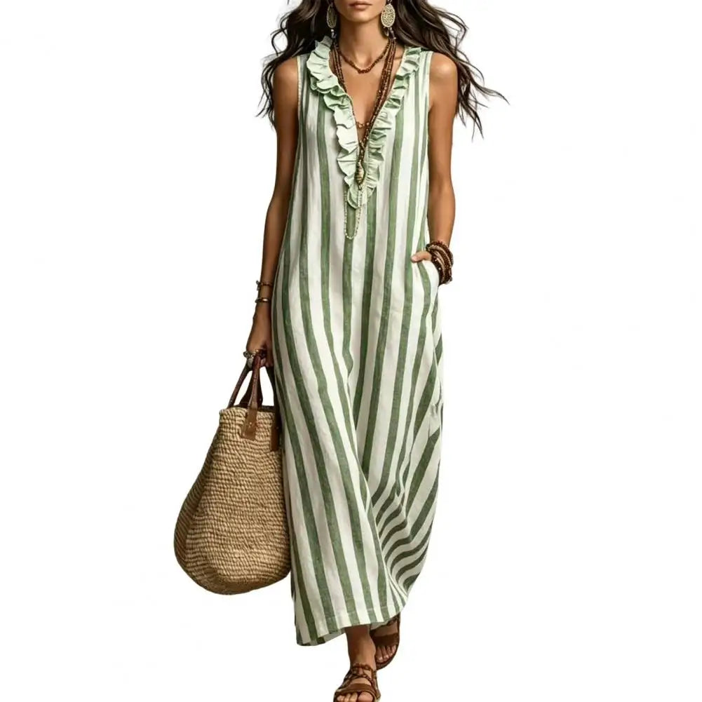 Rayna Striped Linen Maxi Dress