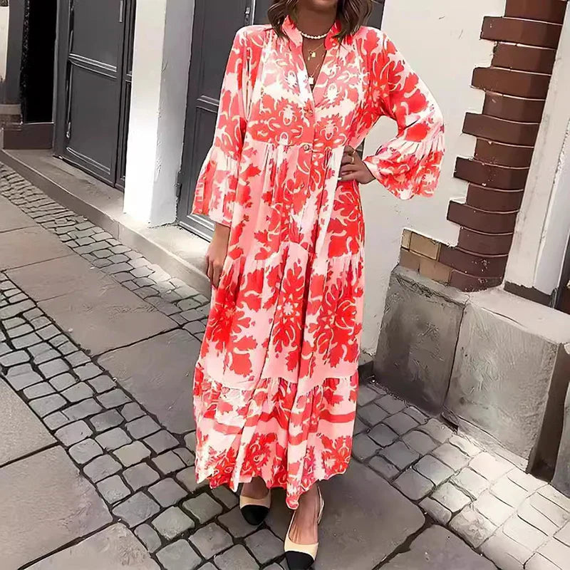 Avira Boho Printed Long Sleeve Midi Dress