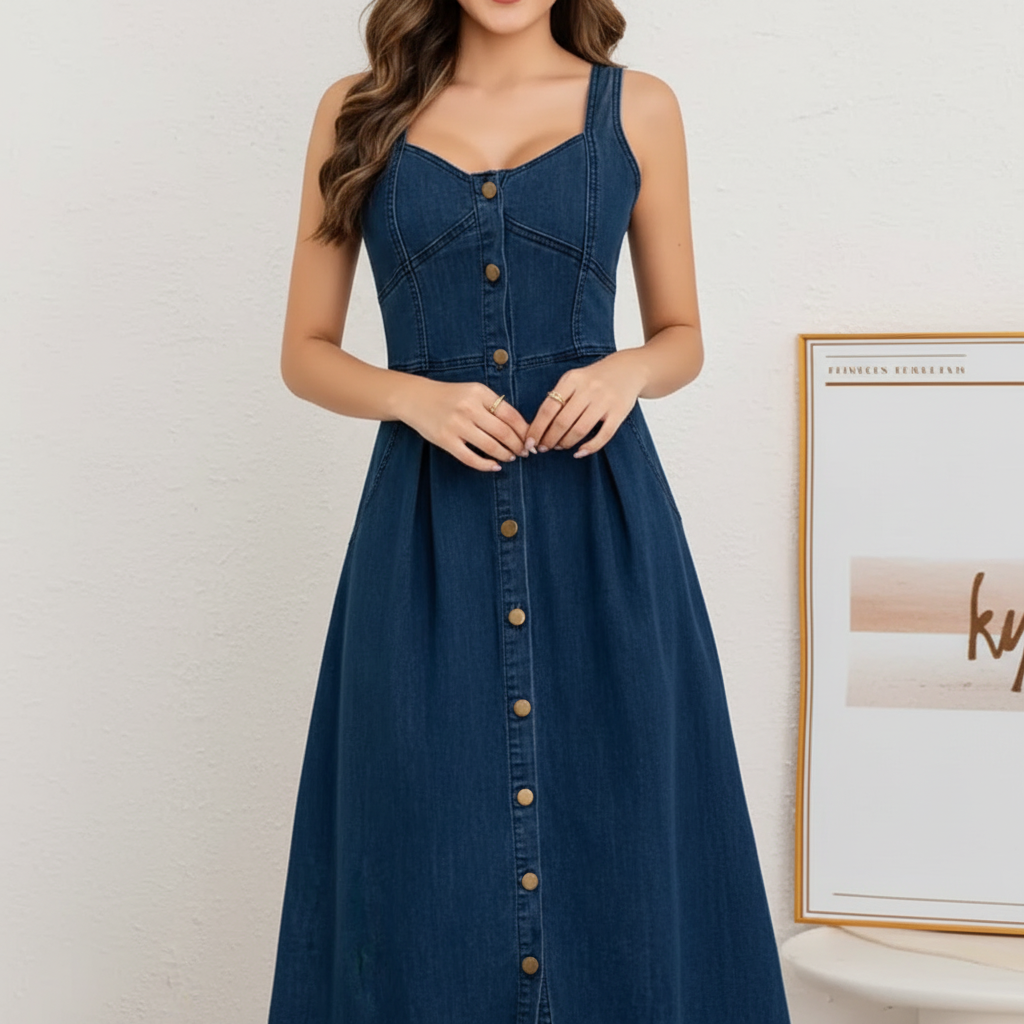 Solara Sleeveless Midi Jean Dress