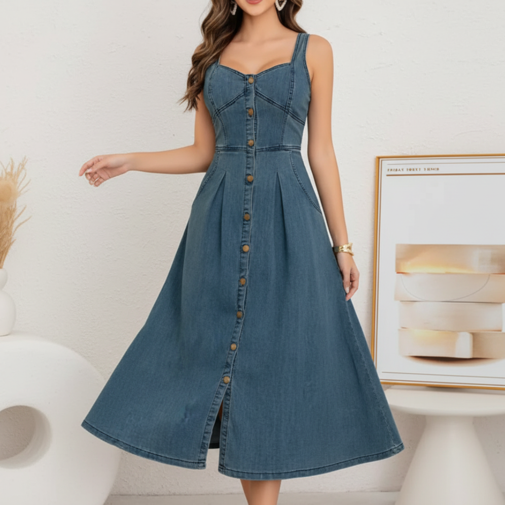 Solara Sleeveless Midi Jean Dress