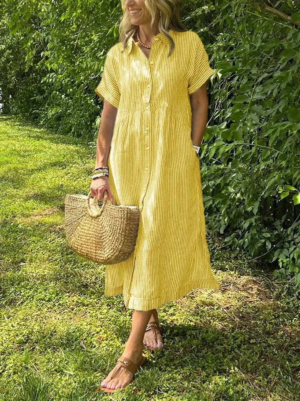 Florence Striped Button-Up Shirt Dress