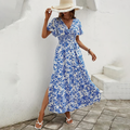 Seraphina Boho Printed V Neck Short Sleeve Maxi Dress