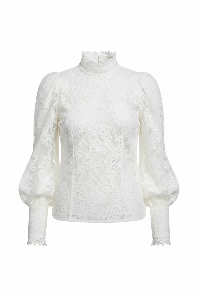 White lace embroidery blouse on white background