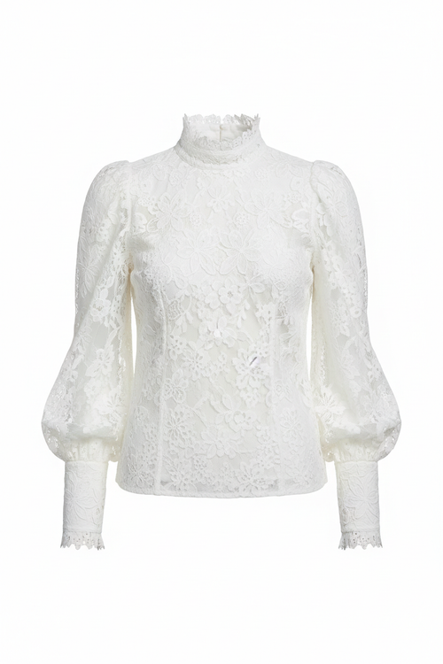 White lace embroidery blouse on white background