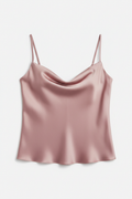 Dusty rose satin camisole top on white background