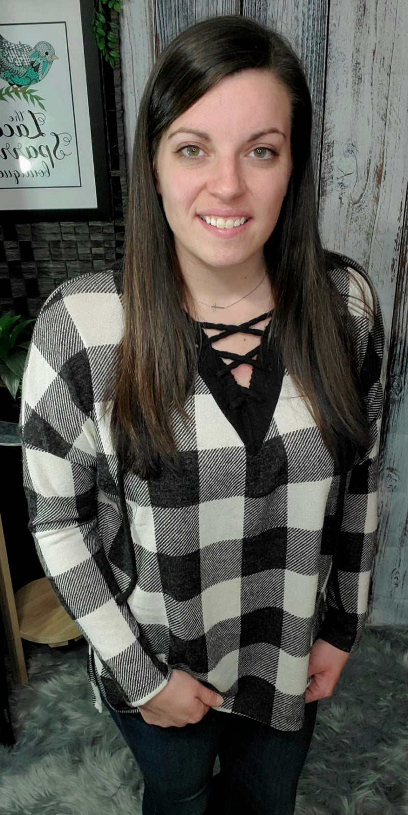 The Only Adventure Buffalo Plaid Top- Black & White