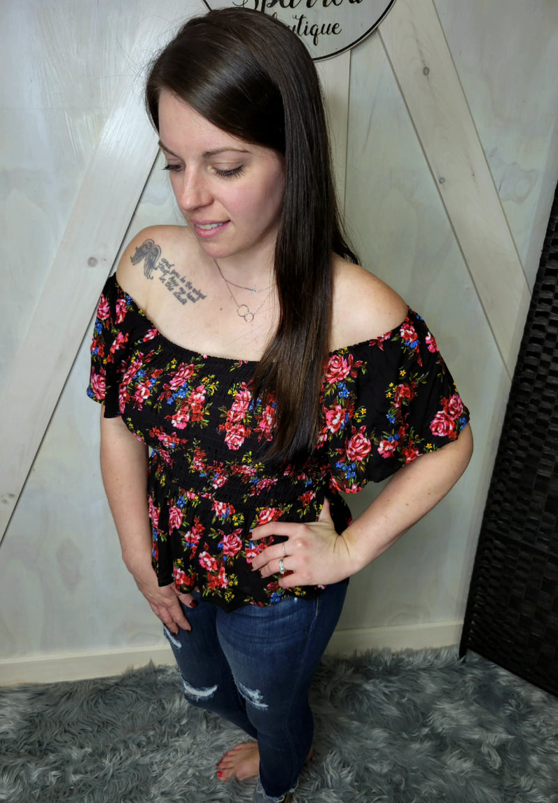 Blissful Moments Floral Top- Black