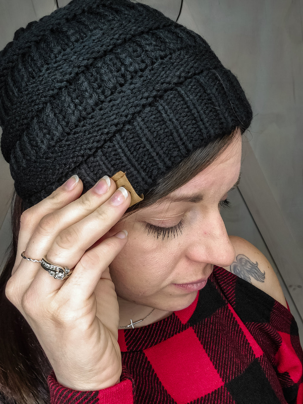 Criss Cross Knitted Ponytail Beanie