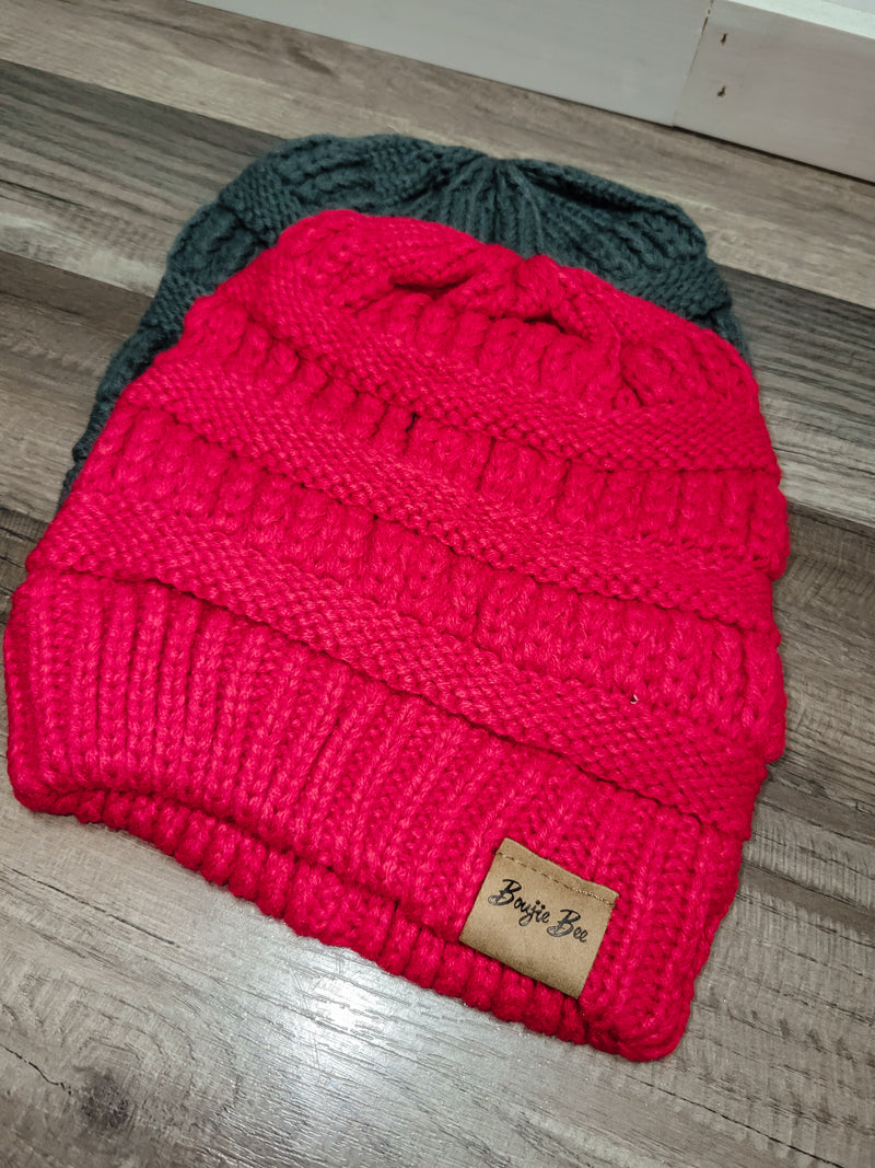Criss Cross Knitted Ponytail Beanie