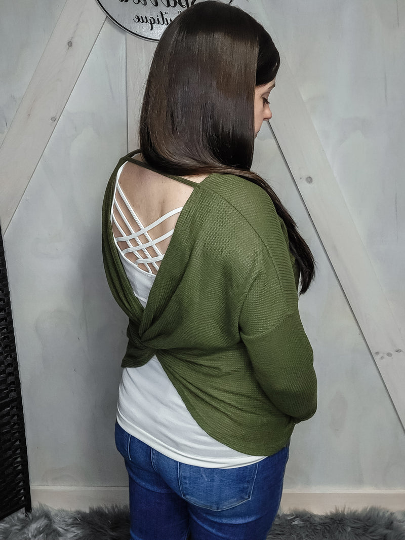Made You Look Open Back Top- Olive