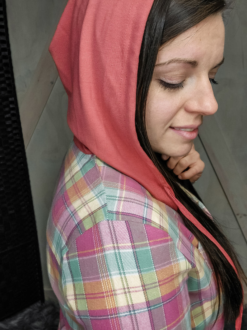 Good Life Hooded Flannel Top- Pink