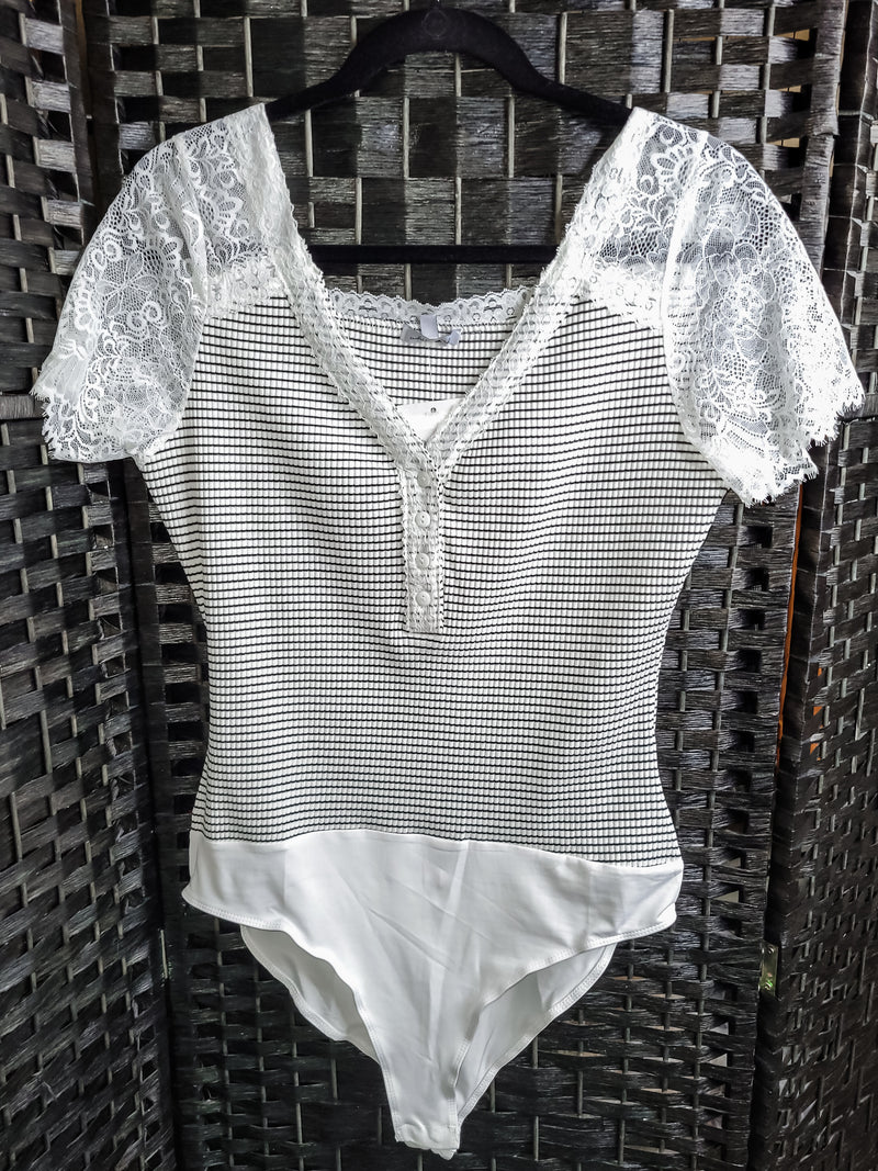 Into You Striped Body Suit- White – The Lace Sparrow Boutique