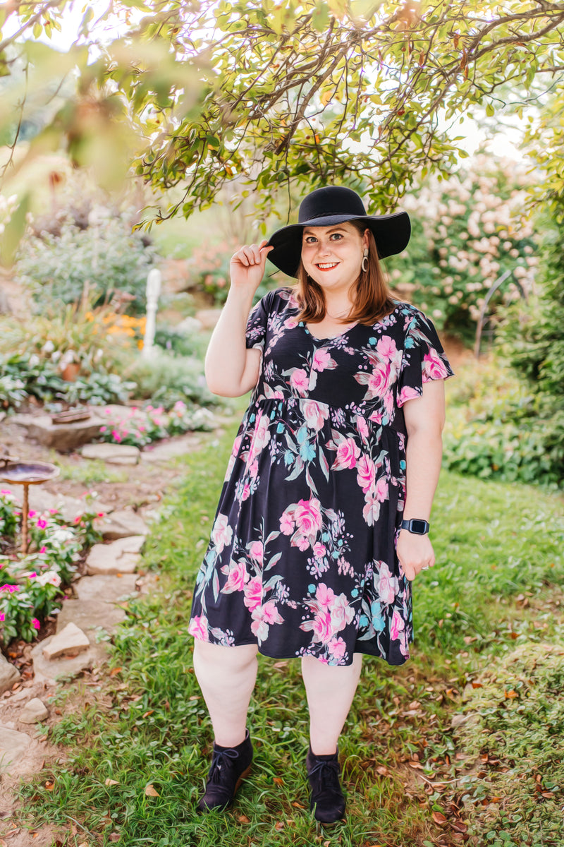 There She Goes Floral Dress- Black