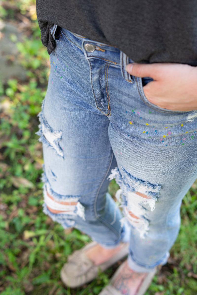 Shaylee Multi-Colored Paint Splatter Boyfriend Jeans