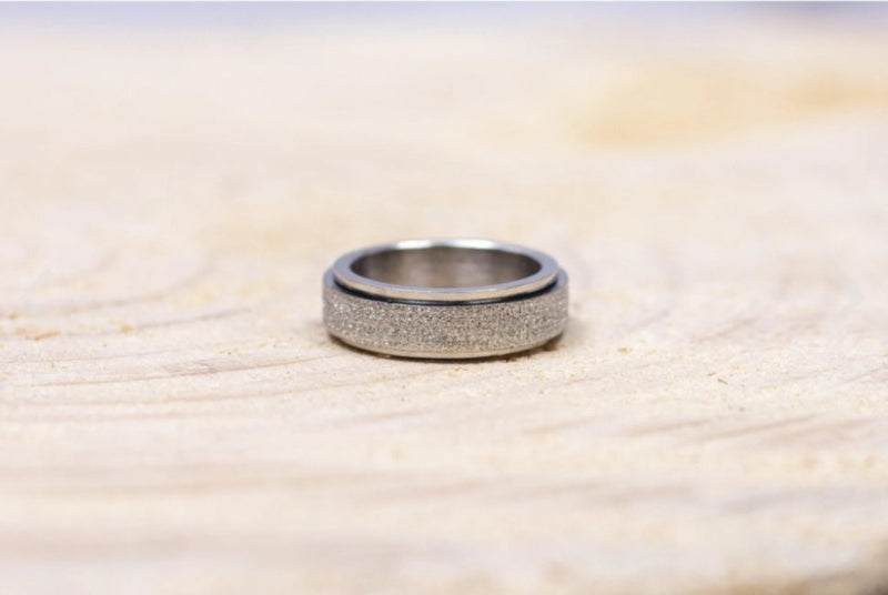 Stainless Steel Glitter Spinner Anxiety Ring- Silver