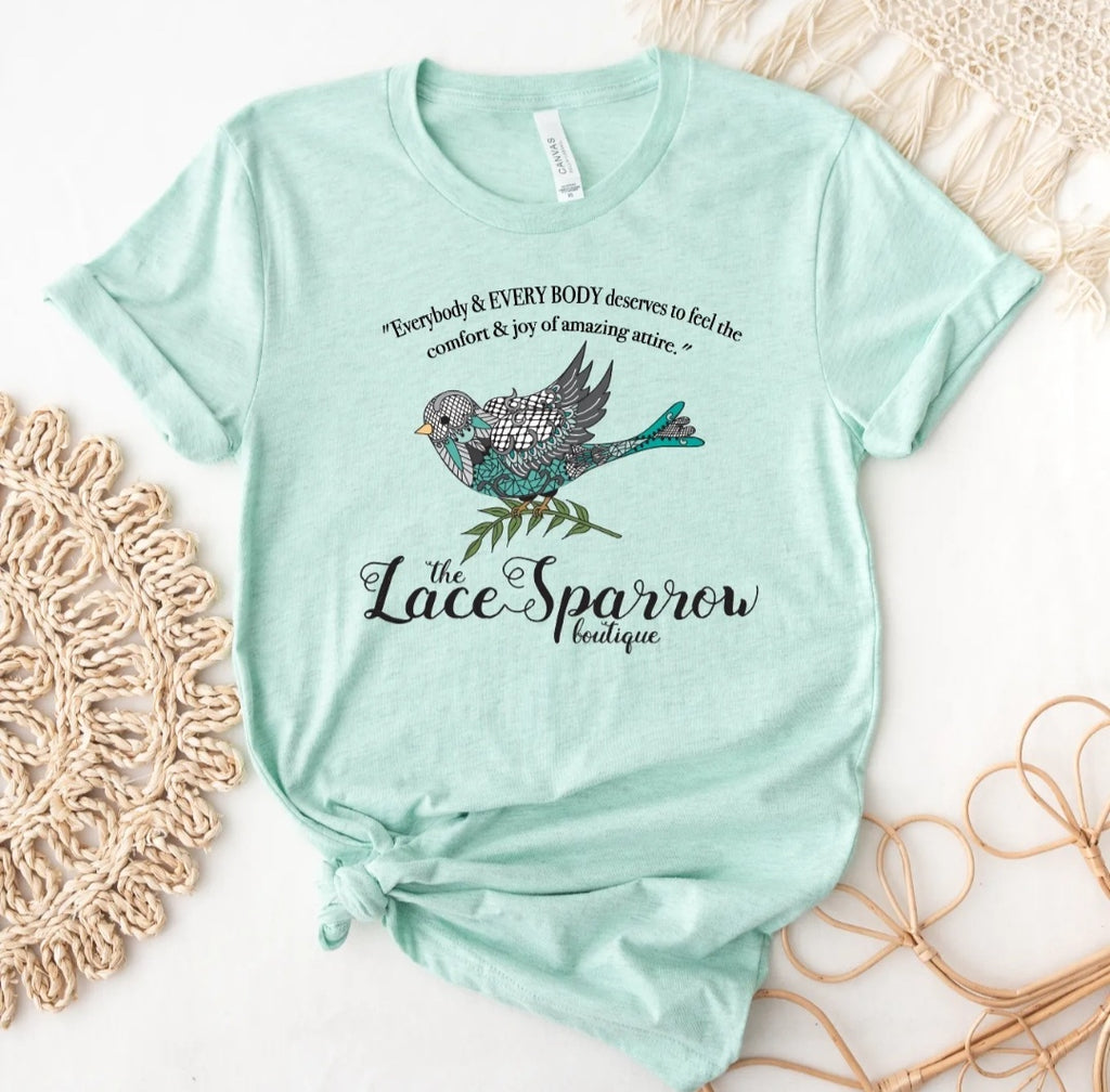 The Lace Sparrow Branded Graphic Tee- Heather Mint